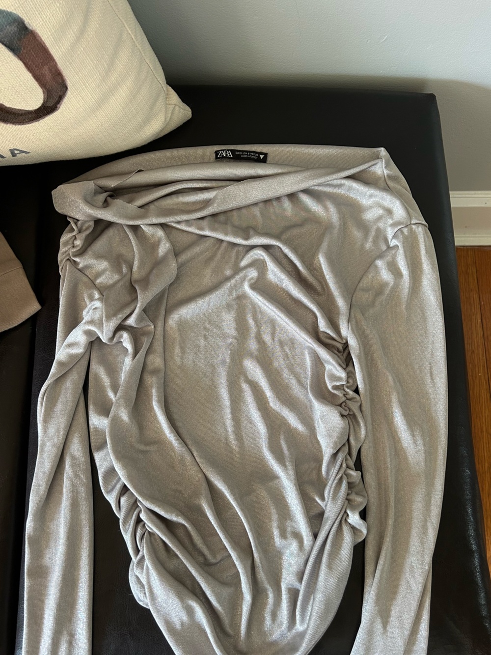 ZARA Light Gray Ribbed Knit Top